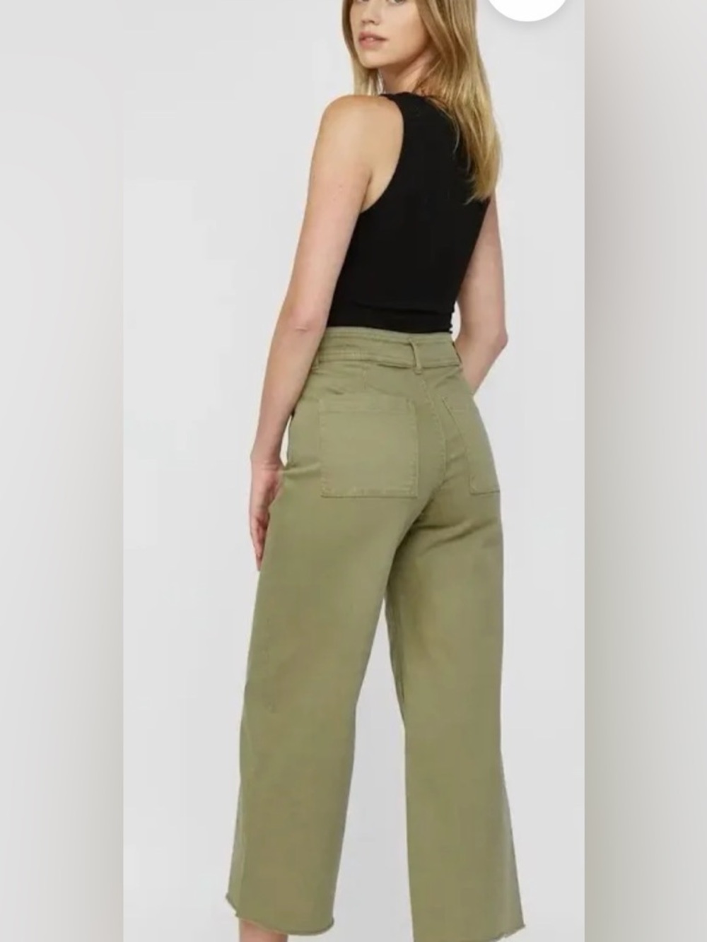 Mica Wide Leg Raw Hem  Olive Green Crop Pants. Stretch of a Judy Blue Jean
